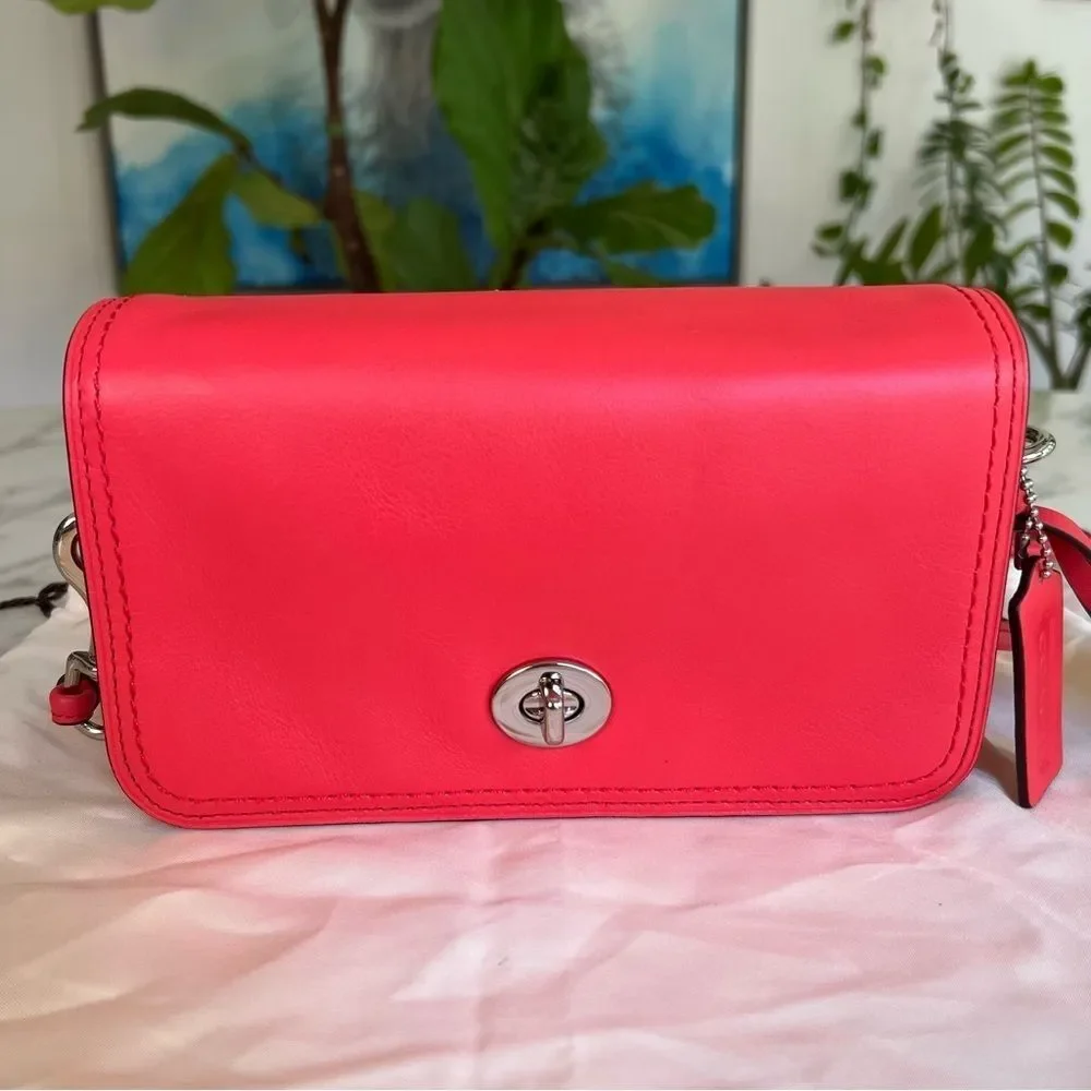 NWOT Coach Legacy Leather Penny Shoulder Crossbody Bag 19914 Bright Coral Pink